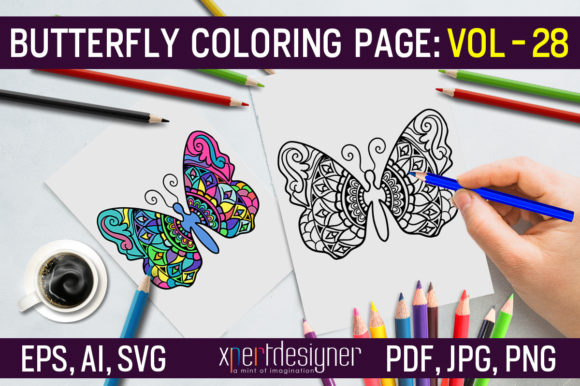 Butterfly Coloring Page Vol - 28 KDP Graphics & Coloring Pages Amp