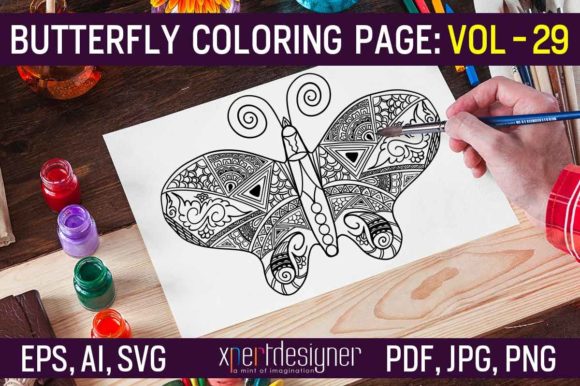 Butterfly Coloring Page Vol - 29 KDP Graphics & Coloring Pages Amp