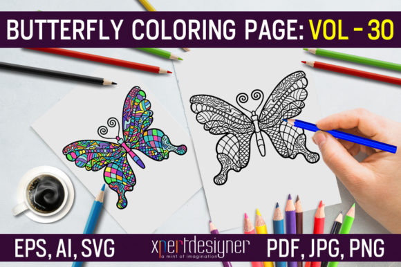 Butterfly Coloring Page Vol 30 KDP Graphics Amp