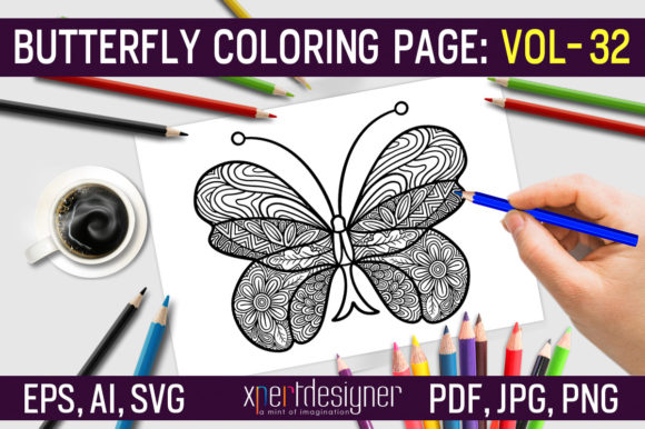 Butterfly Coloring Page Vol 32: Graphics & Coloring Pages Amp