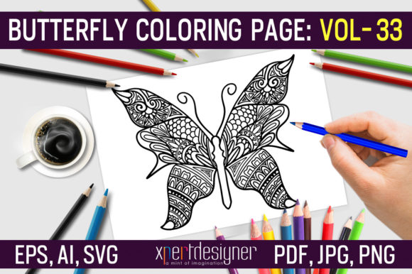 Butterfly Coloring Page Vol - 33 KDP: Graphics & Coloring Pages Amp