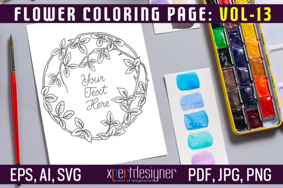 Flower Coloring Page Vol 13: Graphics & Coloring Pages Amp