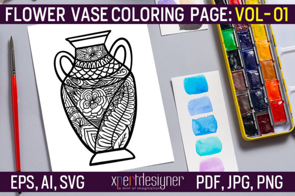 Flower Vase Coloring Page Vol - 01: Embroidery Review